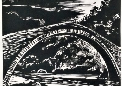"Artotiva's Stone Bridge", Engraving on Linoleum, 15x 20 cm, 2021