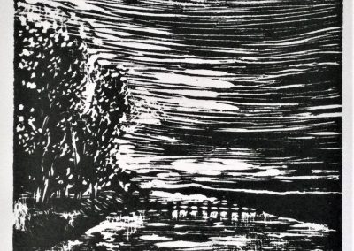 "River", Engraving on Linoleum, 15x 20 cm, 2021