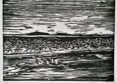 "Sealake 2", Engraving on Linoleum, 15x 20 cm, 2021